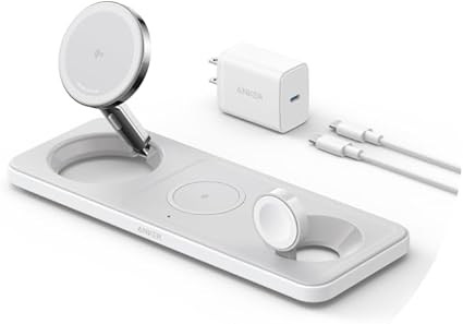 Anker MagGo Wireless Charging Station (3-in-1 Pad) Qi2対応 マグネット式 3-in-1 ワイヤレス充電ステーション/ワイヤレス出力/Apple Watchホルダー付 MagSafe対応 iPhone 16 /15 / 14 / 13 ホワイト