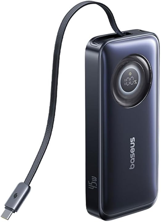 Baseus EnerCore 45W 10000mAh 巻取式ケーブル内蔵モバイルバッテリー 大容量 タイプCケーブルー体型 ケーブル付き パススルー充電対応 コンパクト収納便利 iPhone15/16シリーズ