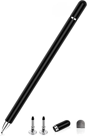 BATENA(バテナ) タッチペン 充電不要 予備円盤型ペン先2個付き スライラスペン 全機種対応 好感度 感度 2in1 磁器キャップ 極細 スマホゲーム アイフォーン iPhone iPad タブレット Android アンドロイド 円盤型ペン先 (ブラック)