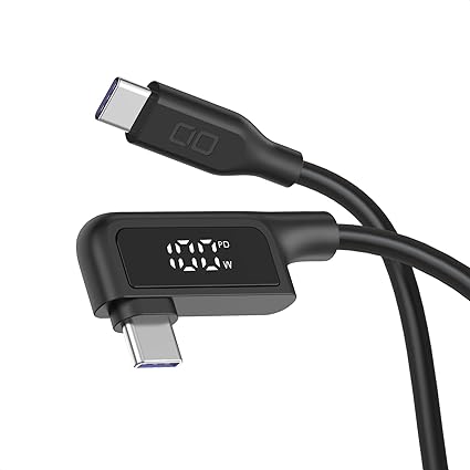 CIO 柔らかいシリコンケーブル 液晶ディスプレイ搭載 USB type-C 充電ケーブル 100W対応 iphone15 タイプC usb type c to c ケーブル 【液晶部に保護フィルム有】(1m, L字, ブラック)