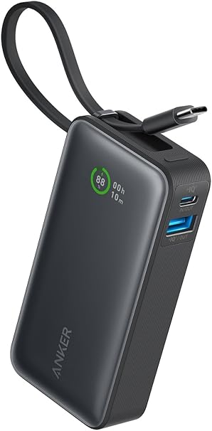 Anker Nano Power Bank (30W, Built-In USB-C Cable) (モバイルバッテリー 10000mAh 30W出力 大容量 LEDディスプレイ搭載 USB-Cケーブル内蔵 一体型)【PD/PowerIQ搭載/PSE技術基準適合】iPhone 16 / 15 Android MacBook その他各種機器対応 (ブラック)