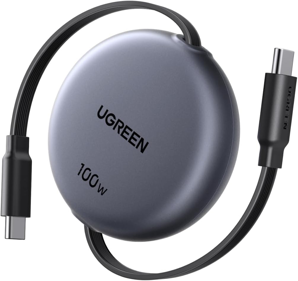 UGREEN 【100cm巻き取り式】PD 100W/5A USB-C ケーブル 4階段調整可能(36/60/82/100cm) 軽さ ミニ型 「持ち運び用 部屋収納」 両引き メタル風仕上げ PPS対応 E-Marker iphone17/16/15/シリーズ、スマホ・パソコン・タップレットなどType-C適合