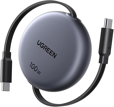 UGREEN 【100cm巻き取り式】PD 100W/5A USB-C ケーブル 4階段調整可能（36/60/82/100cm） 軽さ ミニ型 「持ち運び用 部屋収納」 両引き メタル風仕上げ PPS対応 E-Marker iphone17/16/15/シリーズ、スマホ・パソコン・タップレットなどType-C適合