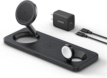 Anker MagGo Wireless Charging Station (3-in-1 Pad) Qi2対応 マグネット式 3-in-1 ワイヤレス充電ステーション/ワイヤレス出力/Apple Watchホルダー付 MagSafe対応 iPhone 16 /15 / 14 / 13 ブラック
