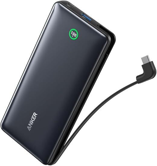 Anker Nano Power Bank (20000mAh, 30W, Built-In USB-C ケーブル) (モバイルバッテリー 20000mAh 30W出力 大容量 LEDディスプレイ搭載 USB-C ケーブル内蔵)【PD/PowerIQ搭載/PSE技術基準適合/急速充電】iPhone 15 Android MacBook Air その他各種機器対応 (ブラック)