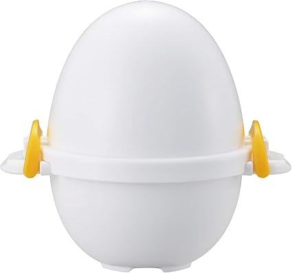 曙産業 レンジでらくチン! ゆでたまご 1個用 日本製 電子レンジで簡単ゆで卵作り 余熱調理で加熱時間を短縮 フタは安全2点ロック式 RE-1505 ホワイト/イエロー