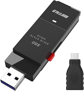 バッファロー SSD 外付け 2.0TB USB3.2 Gen2 読込速度600MB/秒 PS5/PS4メーカー動作確認済 コンパクト 小型 Type-Cアダプター付属 ブラック 【 iPhone 16 / 16 pro 動作確認済み 】 SSD-SCT2.0U3BA/N