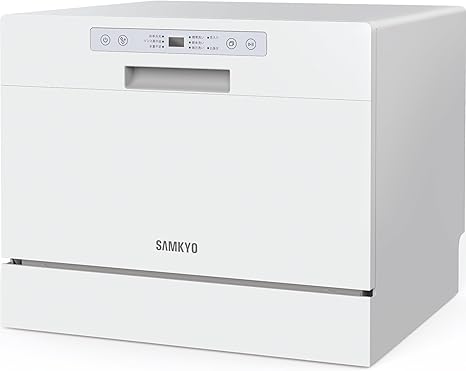 SAMKYO 食洗機 工事不要 大容量 食器洗い乾燥機 家庭用 2~5人用 31点 熱風送風乾燥・オートオープン乾燥 食洗器 食器洗浄機 お手入れ機能 折りたたみ給水バケツ付きT60 ホワイト