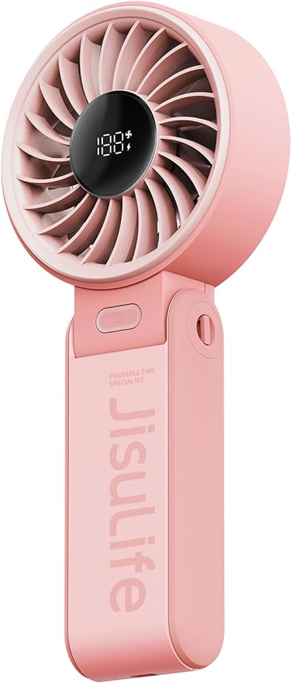 JISULIFE ハンディファン 手持ち扇風機 LED電池残量表示 3600mAh大容量 最大13時間動作 5段階風量調節 充電式USB 携帯扇風機 小型 静音 150°折りたたみ可 卓上 小型 熱中症対策、暑さ対策 自宅/オフィス/旅行など適用 取扱説明書付き（ピンク）