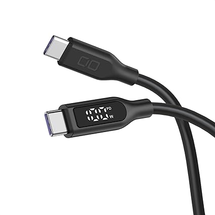 CIO 柔らかいシリコンケーブル 液晶ディスプレイ搭載 USB type-C 充電ケーブル 100W対応 iPhone 17 / 16 / 15 タイプC usb type c to c【液晶部に保護フィルム有】（2ｍ、ストレート、ブラック）