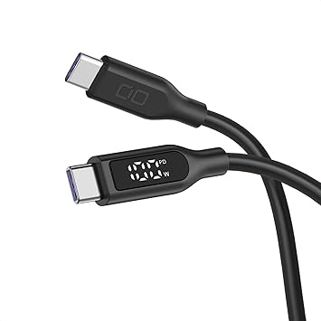 CIO 柔らかいシリコンケーブル 液晶ディスプレイ搭載 USB type-C 充電ケーブル 100W対応 iphone15 /16 タイ プC usb type c to c 【液晶部に保護フィルム有】(1m, ストレート, ブラック)