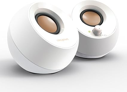 Creative Pebble ホワイト【価格.com プロダクトアワード2024】音声入力 ピンプラグ/電源 USB 接続 / 45度 上向きスピーカー 低音パッシブラジエーター 搭載 ピーク出力8.8W/総合4.4W RMS PC スピーカー SP-PBL-WH