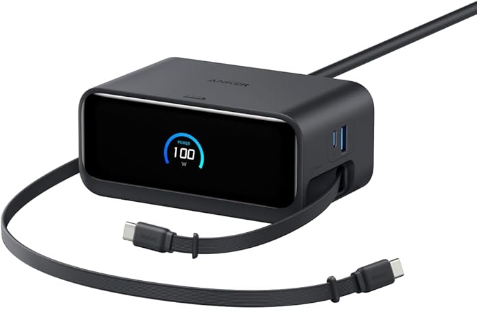 Anker Nano Charging Station (7-in-1, 100W, 巻取り式 USB-C ケーブル) (USBタップ 電源タップ) 【PSE技術基準適合】MacBook iPad iPhone Galaxy Android ブラック