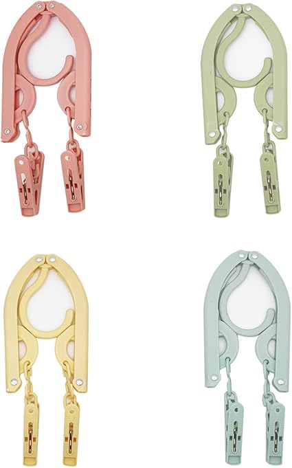 ALLMIRA 折りたたみハンガー 携帯ハンガー 4色 4セット 8クリップ 折り畳み式 携帯用 洗濯 物干し 便利 軽量 多機能 省スペース 旅行/出張/商務/アウトドアなど ピンチ