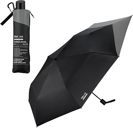 【2025】男の晴雨兼用傘 日傘 IZA Type:BACKPACK GUARD ブラック×グレー [遮光率100%・UVカット率100%・UPF50＋・遮熱・撥水] 折りたたみ傘 通勤 通学 旅行 カジュアル スタイリッシュ 男性 メンズ ZA016-001-102