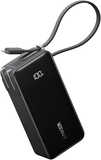 Anker Power Bank (10000mAh, Fusion, Built-In ライトニングケーブル) (10000mAh 30W出力モバイルバッテリー搭載 30W出力USB充電器) / LEDディスプレイ/ライトニングケーブル一体型/コンセント一体型/折りたたみ式プラグ 1台3役 / MFi認証取得/iPhone 14 / 13 / AirPods 各種対応 (ブラック)