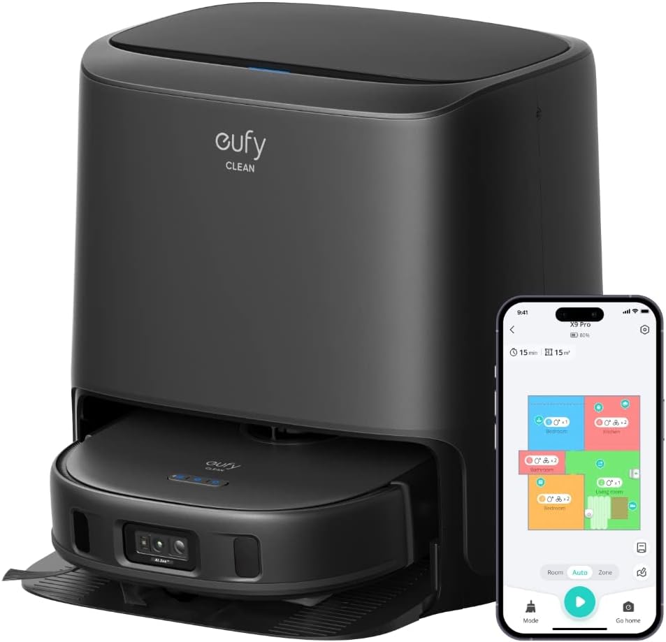 Anker Eufy Clean (ユーフィクリーン) X9 Pro with Auto-Clean Station (ロボット掃除機) 【加圧式デュアル回転モップ搭載/モップの自動洗浄・乾燥機能付き/モップリフト/水拭き両用/AIマッピング 掃除経路確認/AIカメラ搭載 障害物回避/アプリ操作/落下・衝突防止/チャイルドロック / 最大24ヶ月保証】