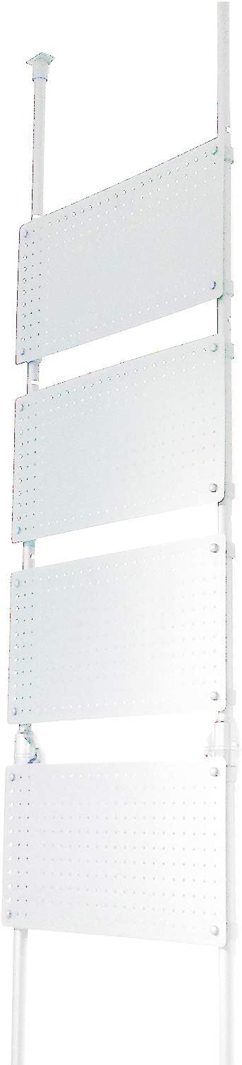 [山善] つっぱりラック スチール製の有孔ボード 幅61×奥行5×高さ200-280cm 壁面収納 ホワイト WJP-764M(MWH)