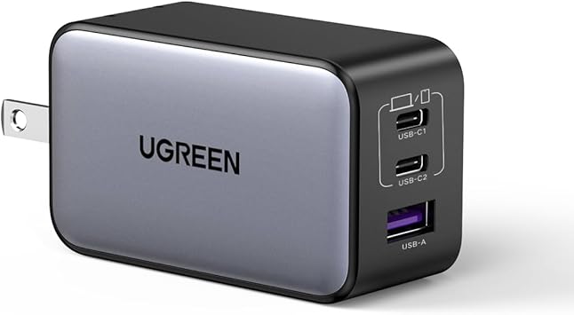 UGREEN Nexode 65W 急速 充電器 Type-C【純正品】3ポート【USB-C*2とUSB-A*1】PD3.0 PPS GaNII 折り畳み式 iPhone 16/15/MacBook/iPad/Galaxy/Android/PC対応 PSE適合 [ブラック]
