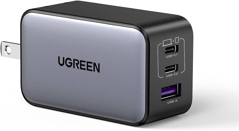 UGREEN Nexode 65W 急速 充電器 Type-C【純正品】3ポート【USB-C*2とUSB-A*1】PD3.0 PPS GaNII 折り畳み式 iPhone 16/15/MacBook/iPad/Galaxy/Android/PC対応 PSE適合 [ブラック]