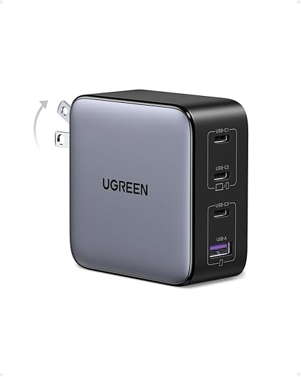 UGREEN Nexode 100W 急速 充電器 Type-C 4ポート【USB-C*3とUSB-A*1】PD3.0 PPS GaNII 折り畳み式iPhone16/15/14/MacBook/Dell/iPad/Android対応 PSE適合 CD226