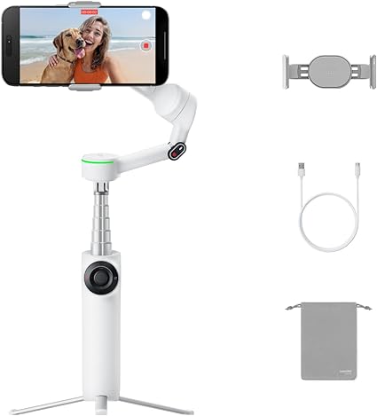 Insta360 Flow 2 Pro 通常版 ホワイト - 折りたたみ式AIスマホジンバル、Apple DockKitで200以上のアプリでトラッキング、多人数トラッキング、360度パントラッキング、三脚/自撮り棒内蔵、iPhone/Androidポータブルジンバル