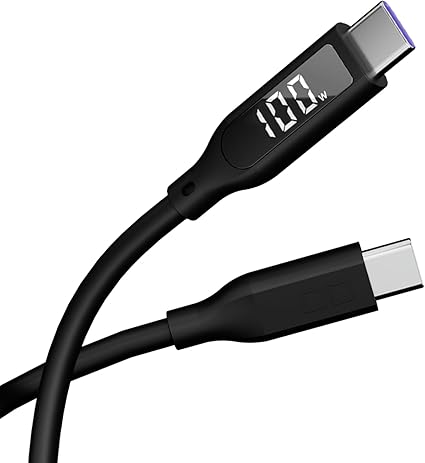 CIO 柔らかいシリコンケーブル タッチボタン付き 液晶ディスプレイ搭載 USB type-C iphone 16 充電ケーブル 100W対応 タイプC usb type c to c 【液晶部に保護フィルム有】 (1m, ブラック)