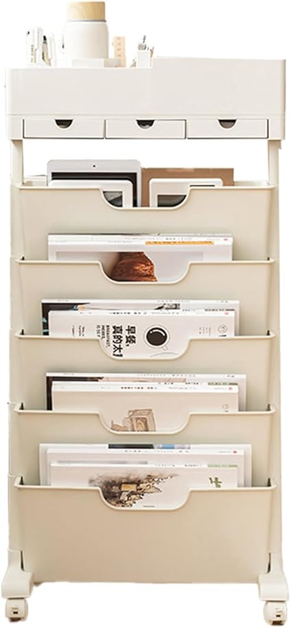 ブックシェルフ 北欧風 本棚 スリム キャスター付き マガジンラック スリム 五段 大容量 教科書 収納 ホワイト