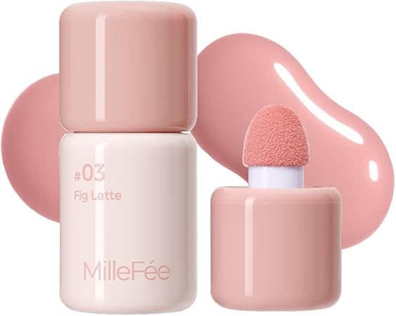 ミルフィー シェイクドロップチーク リキッド 4色 血色感 ふんわり スポンジブラシ 中顔面短縮 ポンポン クリーム 透明感 くすみピンク 高発色 人気 (03 フィグラテ)