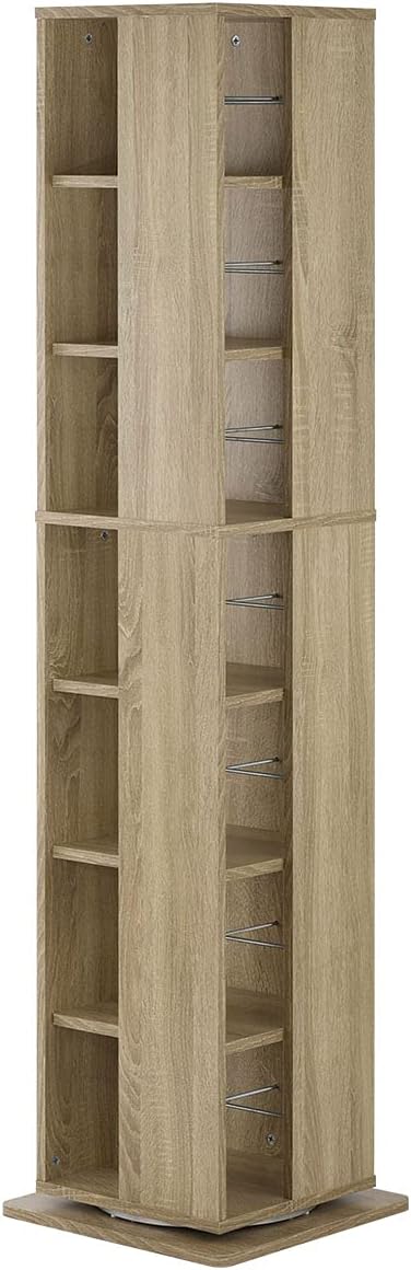 ぼん家具 回転式 本棚 回転ラック コミックラック コミック収納棚 ブックシェルフ CDラック DVDラック 7段 オーク