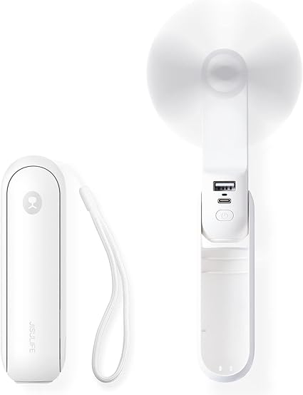 JISULIFE ハンディファン 手持ち扇風機 USB充電式 2000mAhモバイルバッテリー 21時間連続稼働 折りたたみ扇風機 静音 屋内/屋外用懐中電灯 小型 軽量 携帯 卓上 熱中症対策 暑さ対策 オフィス/自宅/スポーツ観戦/お祭り/花火大会など適用（ホワイト）