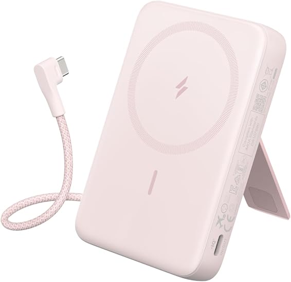 Anker Zolo Power Bank (10000mAh, MagGo, Built-In USB-Cケーブル) マグネット式ワイヤレス充電対応 10000mAh コンパクトモバイルバッテリー【マグネット式/ワイヤレス出力(7.5W) / 一体型USB-C ケーブル30W出力 / 20W入力 / PSE技術基準適合】(ピンク)
