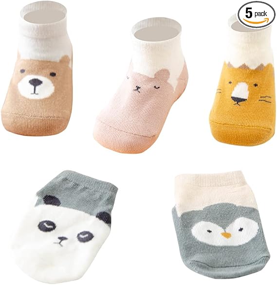 [MOMSMENU] ベビー ソックス 赤ちゃん 靴下 綿 通気性 柔らかい 滑り止め付き 春 夏 秋 冬 5足セット