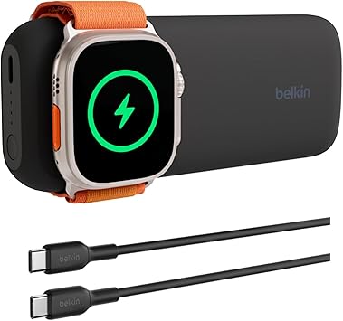 Belkin Apple Watch モバイルバッテリー 充電器 2-in-1 Apple Watch + iPhone 急速充電 2台同時充電(Apple Watch 7.5W/iPhone 15W) 10000mAh 大容量 Apple Watch/iPhone 2台同時充電 タイプC入出力 パススルー充電対応 小型 軽量 Apple Watch/iPhone全シリーズ対応 ブラック