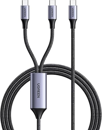 UGREEN USB Type C ケーブル 【PD 100W 2-in-1 Type C 急速充電】 USB C to USB C E-makerチップ搭載 断線防止 iphone17/16/15シリーズ/Mac Book/iPad/Xperia/Galaxy各種対応 1.5m