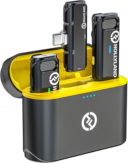 2023DGP金賞-「技適認定済み」Hollyland Lark C1-ワイヤレスマイク-ピンマイク-スマホ外付けマイク Androidシリーズ用対応【8時間連続収音 ・ノイズキャンセリング・デュアルチャンネル対応】収納充電ケース付き&自動ペアリング ピンマイク ワイヤレス 挿すだけの簡単ワイヤレスマイク