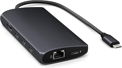 SATECHI USB-Cハブ 8-in-1 マルチポートアダプター V3, ドングル, 8K HDMI, 85W USB-C PD充電, 4 USB-Cデータポート, Ethernet, SDカードリーダー, MacBook・Windows対応（ミッドナイト）