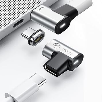 USB-Cマグネット式アダプター (2個セット) 24ピン USB3.1 10Gbpsのデータ転送 60Hzで4Kの動画 100WのUSB PD充電 MacBook Pro/Air USB-Cノートパソコンに対応