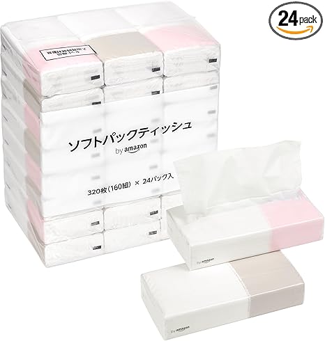 by Amazon ソフトパックティッシュ FSC認証紙 320枚160組(2枚重ね) x 24パック入 ホワイト
