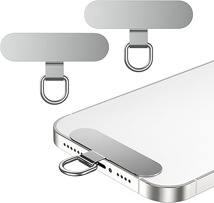 ストラップホルダー スマホ ストラップホルダー [浮きなし曲がれ設計・0.3mm極薄金属製タグパッチ] スマホ ショルダー 携帯ストラップホルダー 落下防止 首掛け 斜めがけ 肩掛け 首かけ 携帯ストラップ iphone android スマホアクセサリ 全機種対応 (シルバー 2PCS)