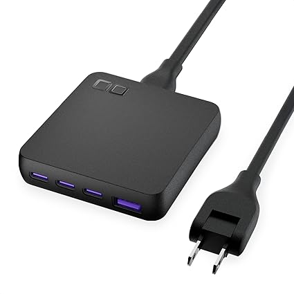 CIO NovaPort SLIM QUAD for DESK 67W 4ポート USB-C×3 USB-A×1 超薄型 急速充電器 PD 65W [世界最小級 CIO独自技術 NovaIntelligence NovaSafety2.0 搭載] 電源ケーブル 1.5m Macbook iPhone 15 / 16 Android Galaxy iPad ノートPC (ブラック)