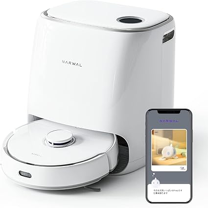 Narwal Freo (ナーワル フレオ) ロボット掃除機 汚れ具合自動検知 3000Pa強力吸引 回転加圧式水拭き 自動洗浄液投入 自動モップ洗浄 温風乾燥 カーペット自動対応 リフトアップ 高精度マッピング 障害物回避 アプリ対応 タッチパネル 自動充電 自動再開 1年メーカー保証