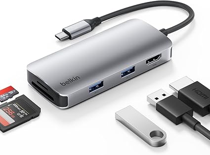 Belkin Connect USB-C ハブ 5-in-1 DDR200対応 メモリカード2倍速 4K@60Hz HDMI出力 USB-A3.2 x2ポート 5Gbps超高速データ転送用 スリムハブ SD&MicroSDカード スレッド搭載 Window/MacOS/IOS対応 MacBook Pro/Air、iPad Proなど対応 AVC007fqSGY-V2