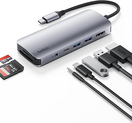 【Amazon.co.jp限定】 Belkin USB-C ハブ 7-in-1 DDR200対応 メモリカード2倍速 4K@60Hz 100W PD 3.5mmジャック 5G高速データ転送 HDMIポート USB-C 3.2 & USB-A 3.2 SD&MicroSDカード Window/MacOS/IOS対応 AVC009fqSGY-V2 ※Amazon.co.jp限定 壁紙ダウンロード付き