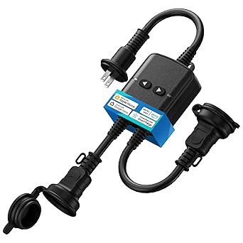 MerossスマートWi-Fi屋外プラグ 防水 防雨 スマートプラグ 屋外用 2分配コード 延長コード 遠隔操作 タイマー機能 音声コントロール オフライン作業 節電·省エネ 防雨ケース付き IP44防水 15A 1500W Apple HomeKit/Alexa/Google Assistant/SmartThings対応