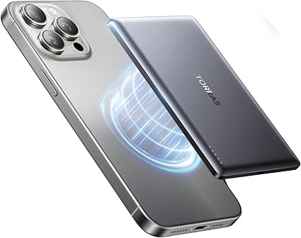 TORRAS MiniMag モバイル バッテリー MagSafe対応 【Ultra Slim】 軽量 小型 バッテリー マグセーフ 充電器 薄型 ワイヤレス充電器 マグネット Power Bank 5000mAh 急速充電 PSE技術基準適合 iPhone12～16 対応 旅行/出張