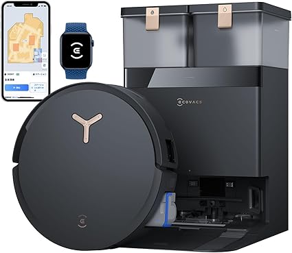 ECOVACS (エコバックス)DEEBOT X8 PRO OMNI 18000Pa吸引力 ロボット掃除機 水拭き両用 自動ゴミ収集 エッジ清掃 ローラーモップ AI認識 毛絡み除去システム2.0 全自動 モップ乾燥 自動給水 モップ温水洗浄 マッピング 障害物回避 ゼロタングル アプリ操作 落下防止システム Alexa対応 清掃予約 お掃除ロボット ブラック 2年メーカー保証 YIKO