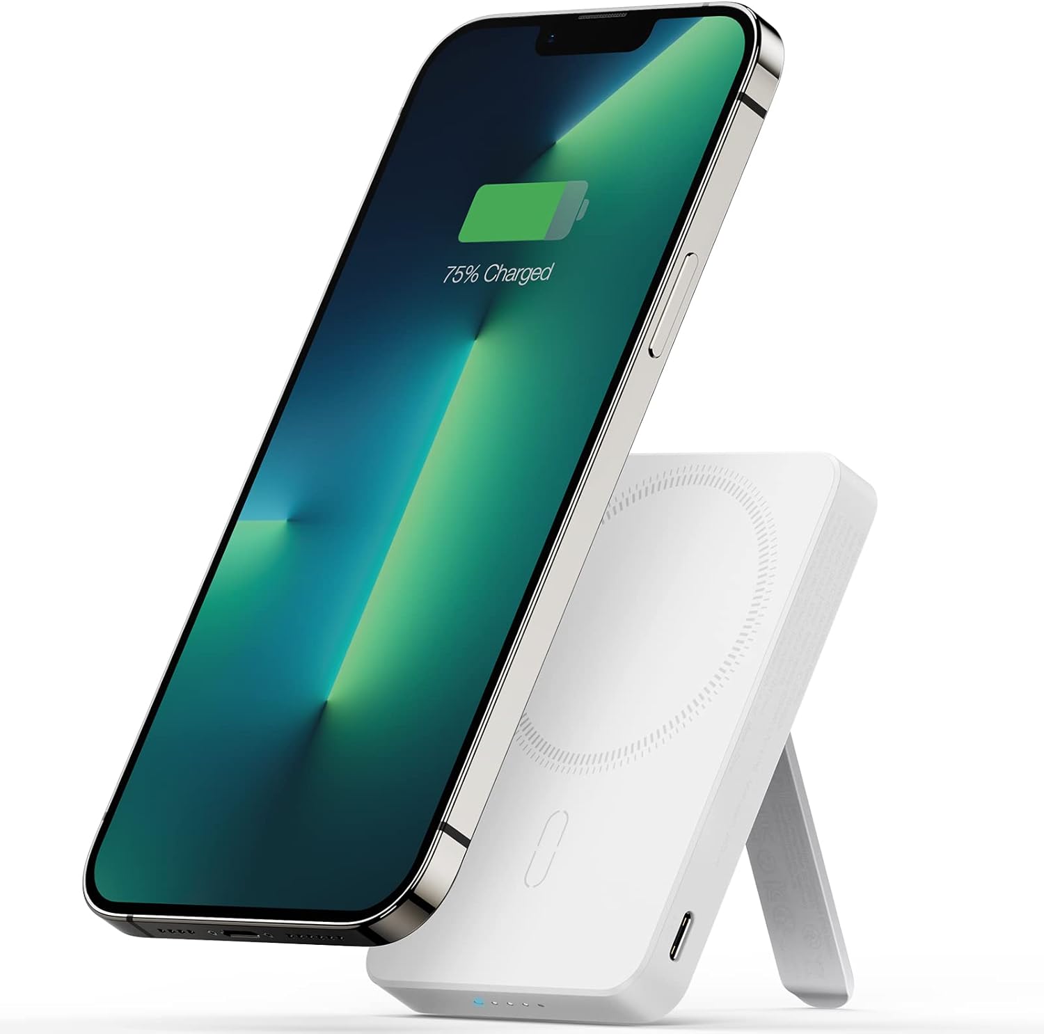 ESR HaloLock モバイルバッテリー ワイヤレス充電器 5,000mAh MagSafeバッテリーパック ワイヤレス出力7.5W ミニキックスタンド USB-Cケーブル付き PSE技術基準適合 iPhone15/15Plus/15Pro/15Pro MaxとiPhone14/13/12シリーズ対応 ホワイト