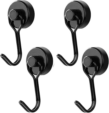 YFFSFDC マグネット フック 4個セット 超強力 磁石付き 金属製 垂直耐荷重15kg 防腐食 冷蔵庫 玄関 キッチン用 オフィス用 浴室 お風呂 壁掛け用 キー ブラック