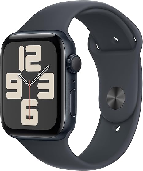 Apple Watch SE(第 2 世代)[GPS モデル、44mm ケース]ミッドナイトアルミニウムケースとミッドナイトスポーツバンド - M/Lを組み合わせたスマートウォッチ。フィットネストラッカーと睡眠トラッカー、 衝突事故検出、心拍数のモニタリング、Retina ディスプレイ、耐水性能